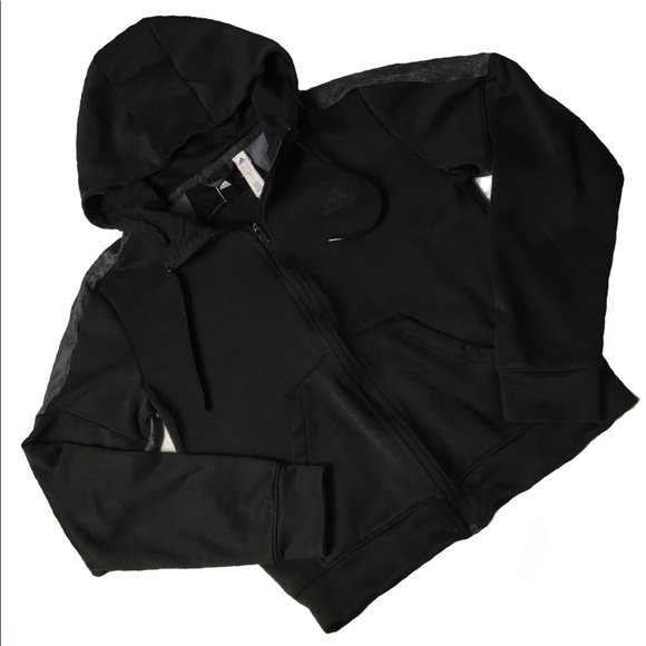 𝅺Adidas Full Zip Black Hoodie with Contrast Shoulder Panel. Sz. 8-10 - Picture 1 of 6